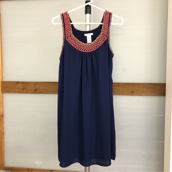 ANTHROPOLOGIE ESLEY Blue Sleeveless Colourful Knit Neckline A-Line Dress Sz S - Picture 1 of 7